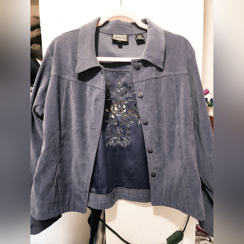 "ROUGH RIDERS" WOMEN'S 80'S/90'S FLORAL LASER CUT LIGHT JACKET/TOP - INDIGO
